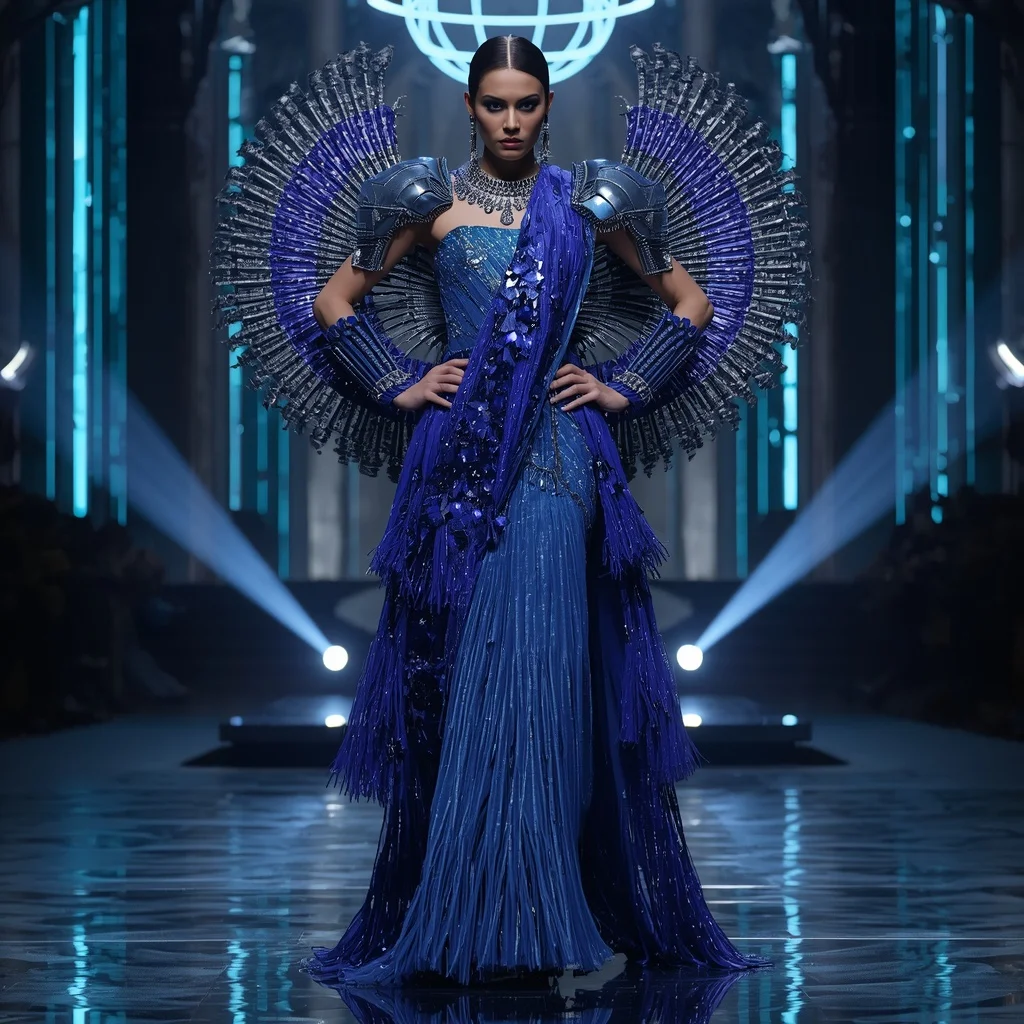 Sapphire Nebula Titan Quantum Armor Saree with Floating Laser Hypergrid Cathedral Nexus Sphere System | Girls Trending Prompt Gemini Instagram