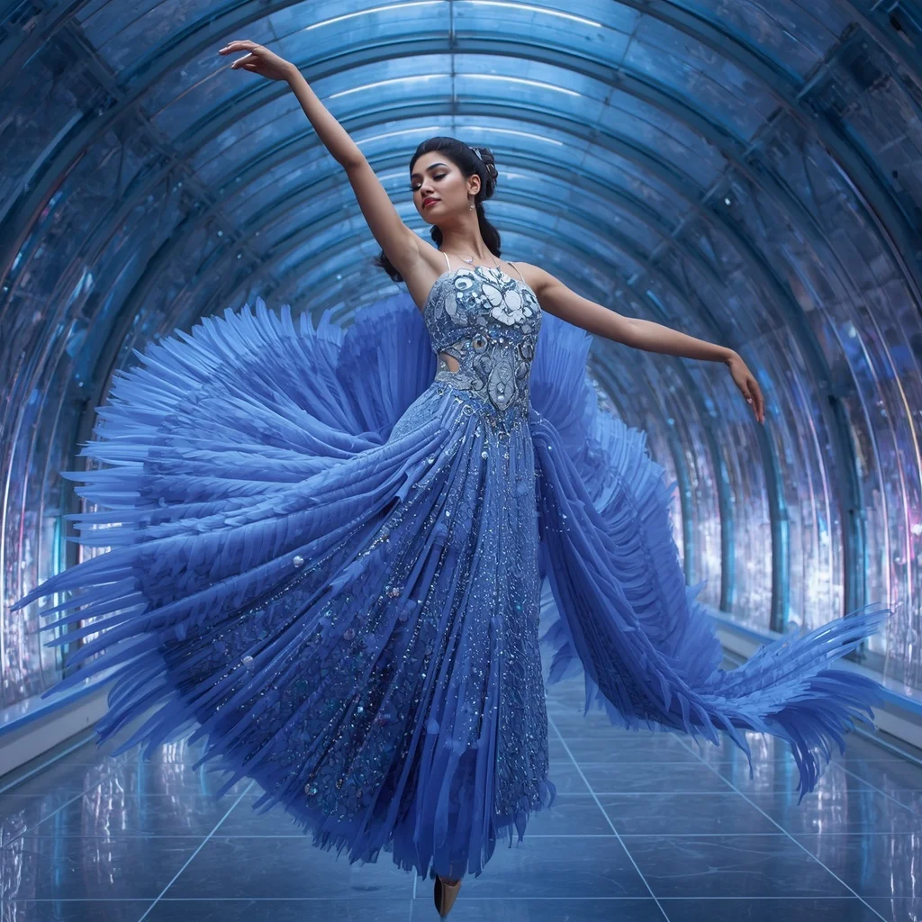 Sapphire Swan Galaxy Saree with Celestial Feather Crystal Atrium | Prompt Ai For Girl Instagram