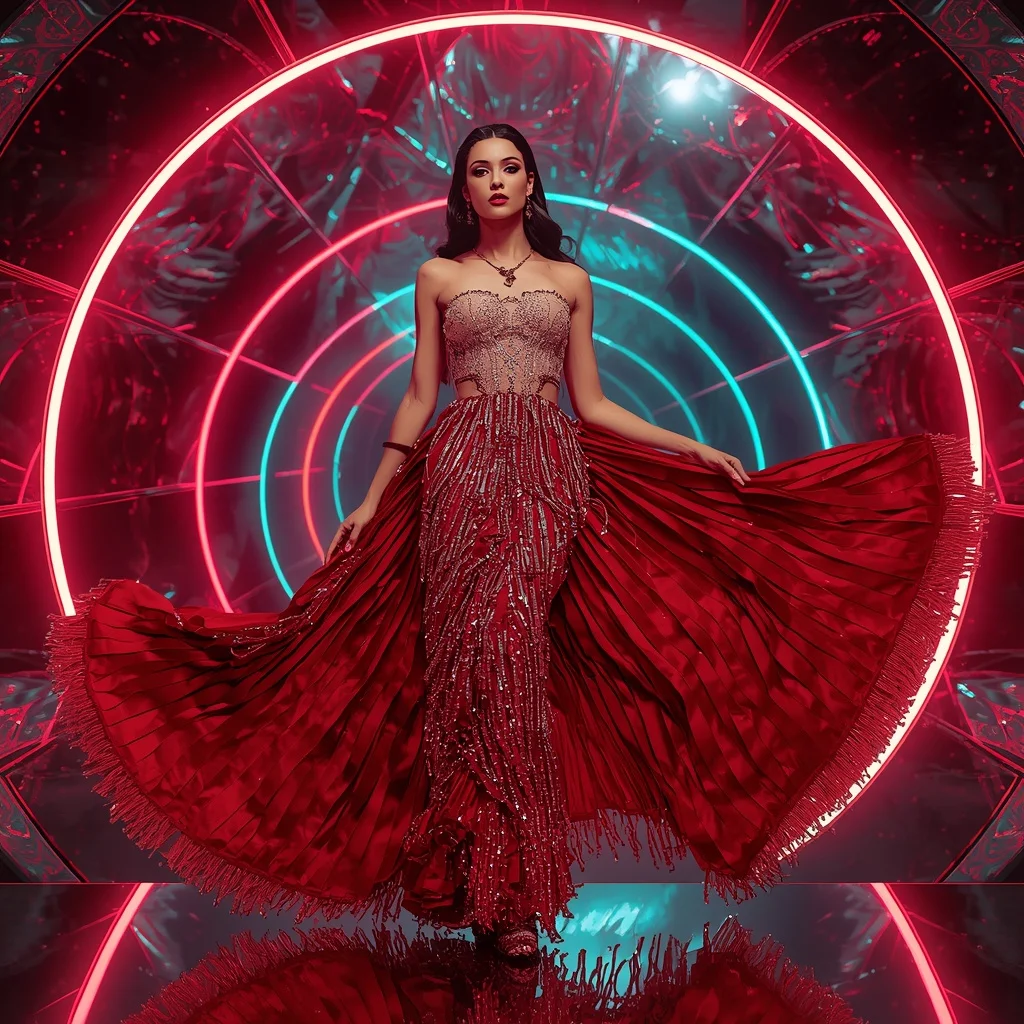 Scarlet Diamond Mirage Saree with Floating RGB Dome | Girls Trending Prompt Gemini Instagram