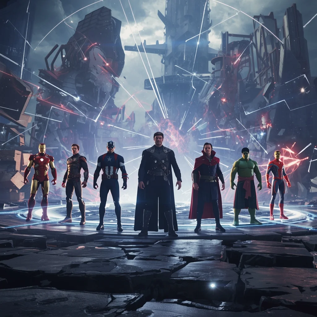 Scene – Avengers Regroup in Broken Reality Nexus | Instagram Reel Ai Prompt