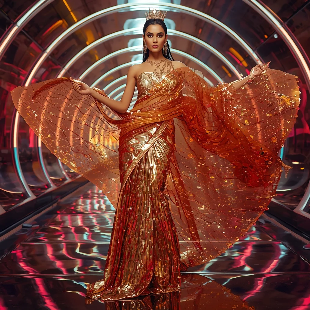 Solar Prism Empress Saree with Floating Neon Infinity Arena