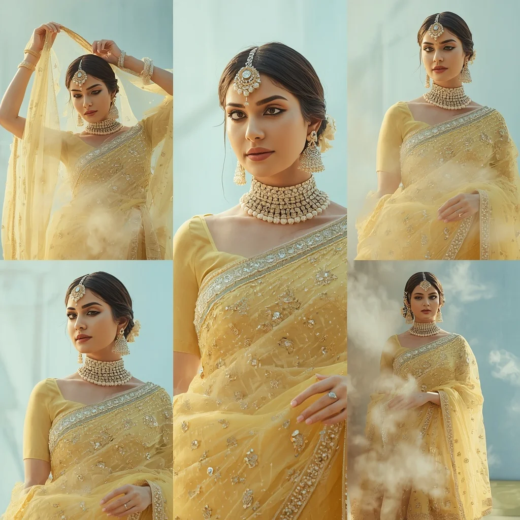 Sunlit Diamond Mist Heavy Designer Festive Fancy Saree | Makeup Ai Prompt