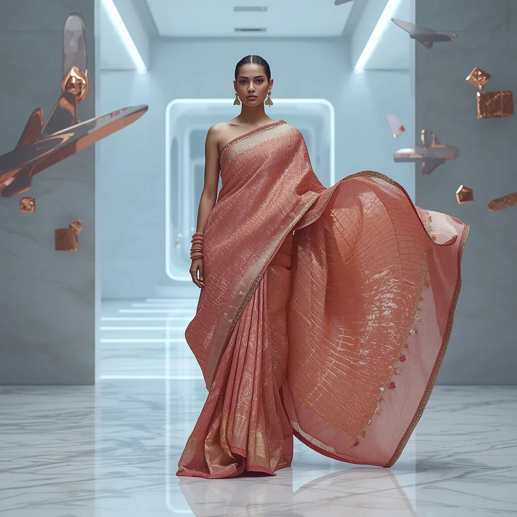 Supreme Hyper Celestial Quantum Singularity Saree – Ultimate Avant-Garde Festival Saree with Impossible Pose and Quantum Singularity Universe Background | Travel Ai Prompt