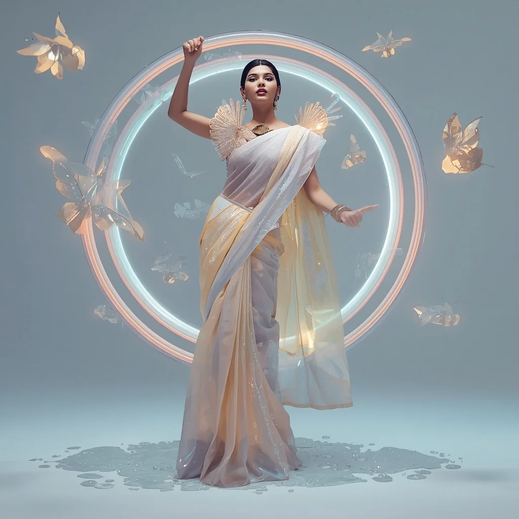 Supreme Infinity Opal Saree – Ultimate Experimental Festival Saree with Impossible Editorial Pose and Infinite Opal Universe Background | Prompt Seen Gemini Girl Instagram