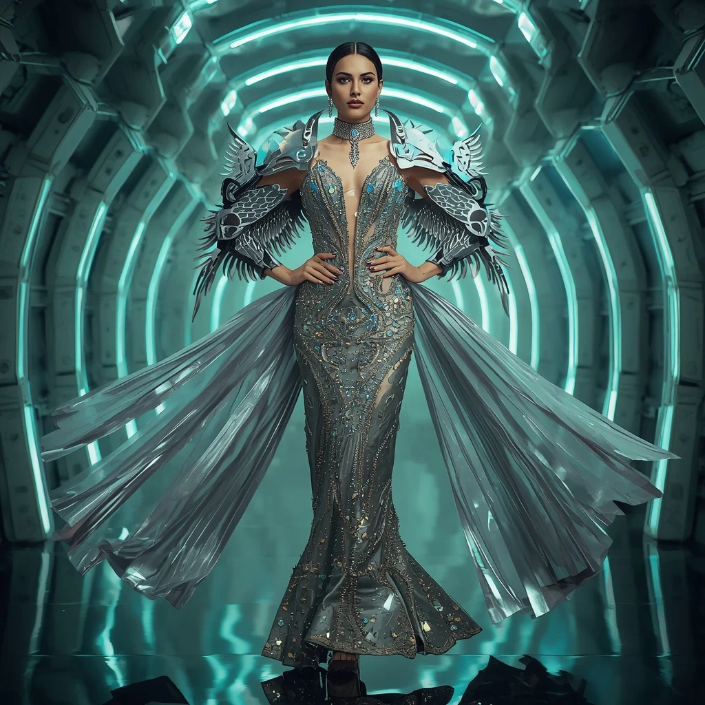 Titanium Nebula Fragment Apex Infinity Armor Saree with Floating Arc Hypermatrix Corridor Nexus Grid Collapse System Core | Image To Prompt