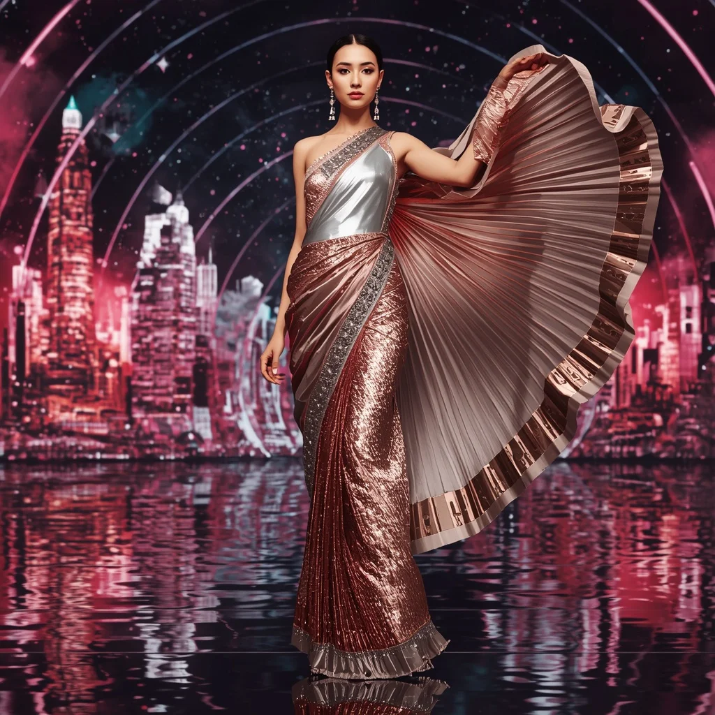 Titanium Rose Infinity Saree with Arc Dome Skyline Universes | Best Ai Prompt 2026
