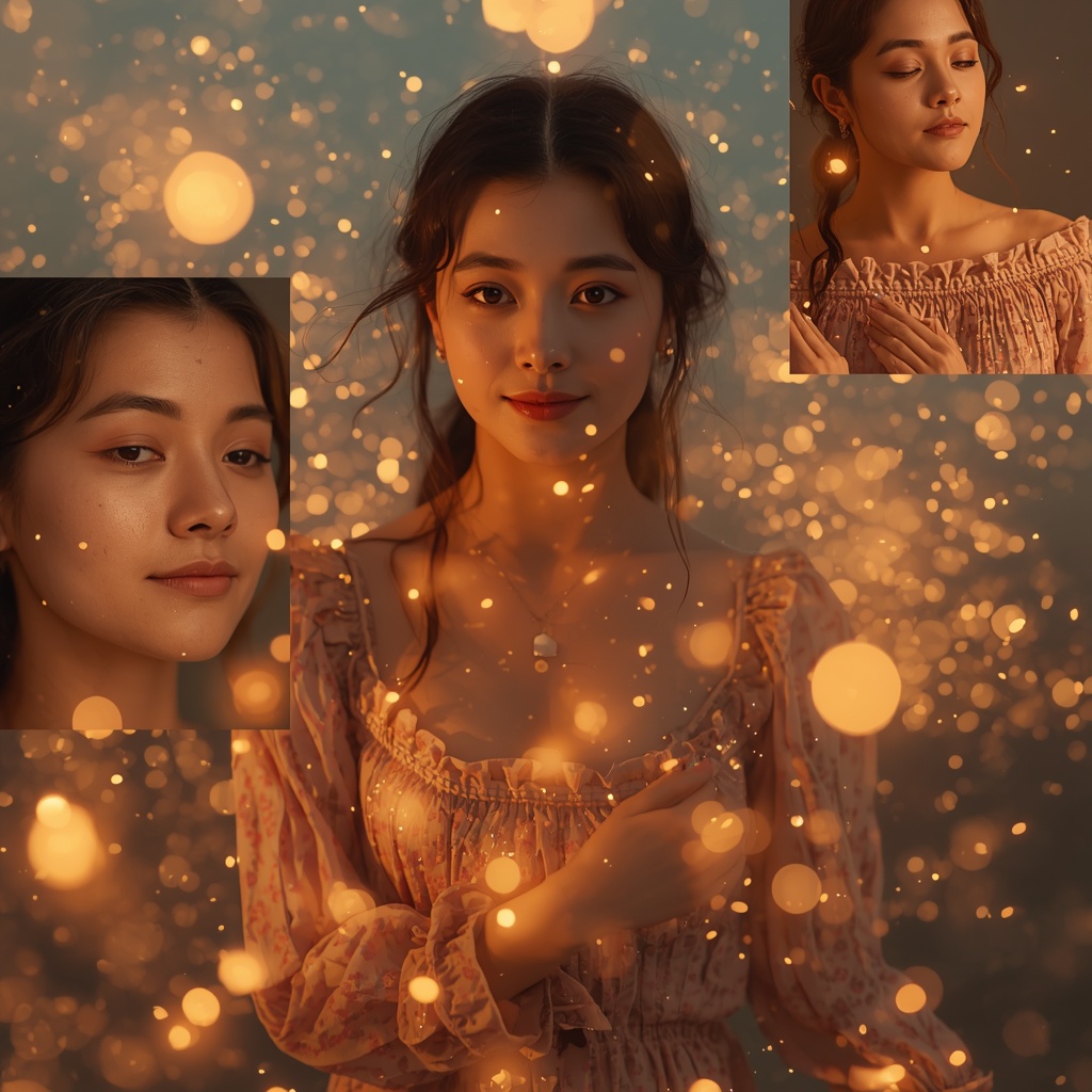 Traditional Western Dress Firefly Glow Collage Dream Cinematic | Gemini Ai Photo Prompt