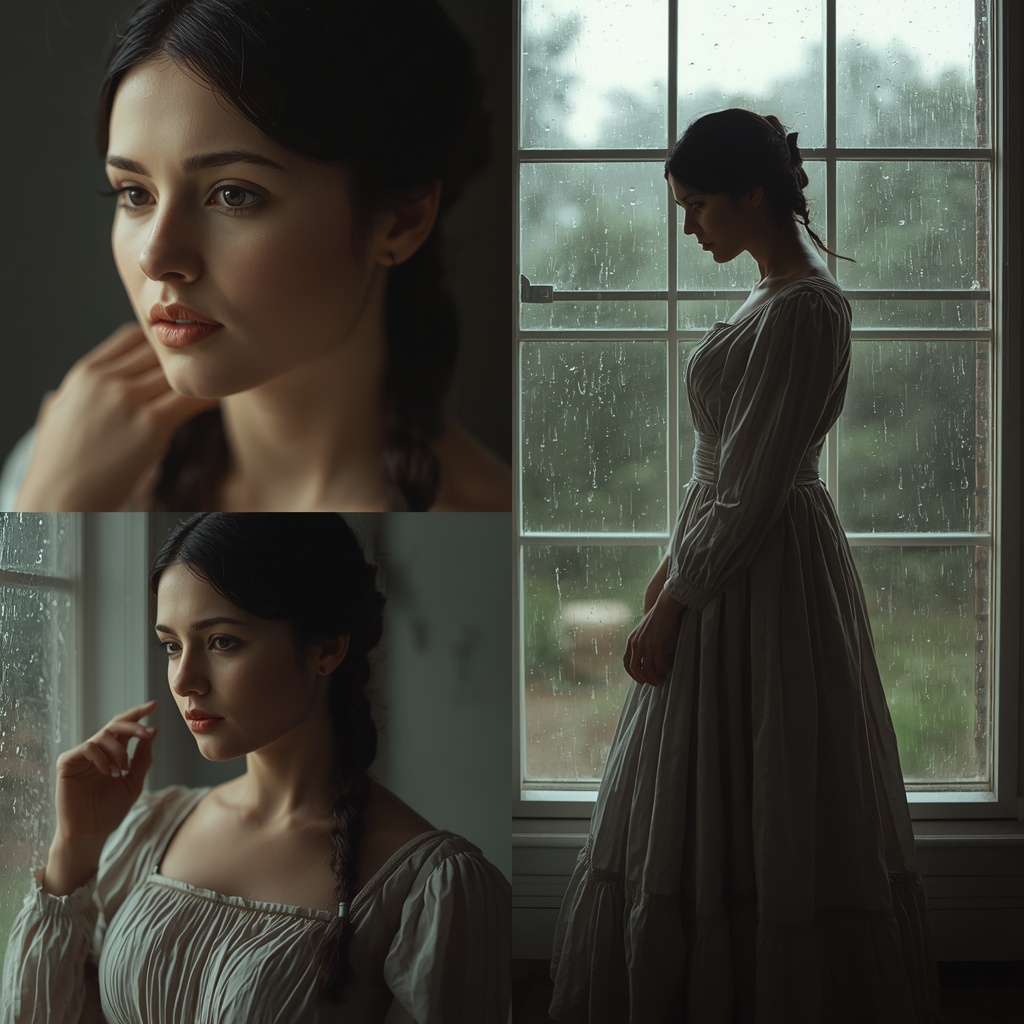 Traditional Western Dress Rainy Window Collage Dream Cinematic | Ai Photo Prompt