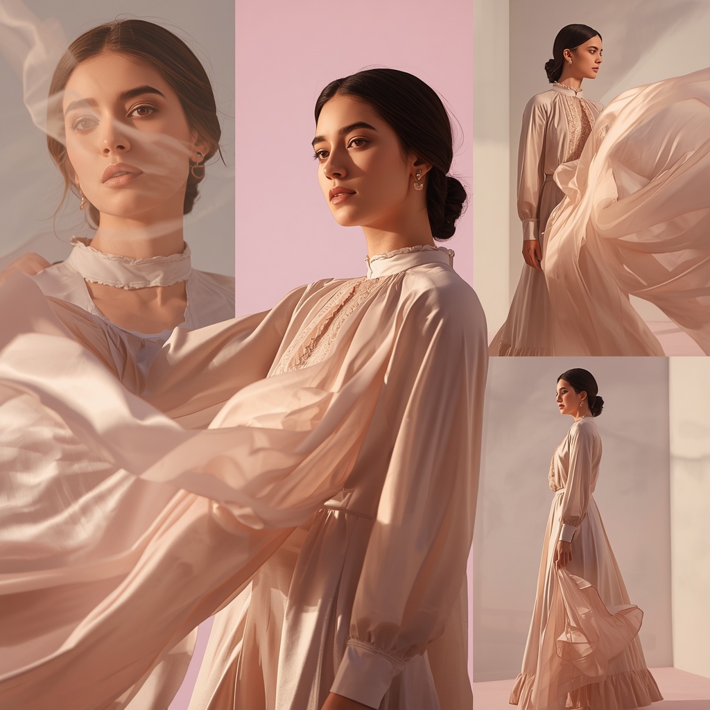 Traditional Western Dress Silk Flow Collage Luxury Cinematic | Instagram Model Ai Prompt