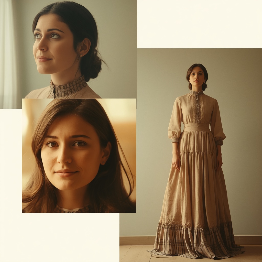 Traditional Western Dress Vintage Film Grain Collage Cinematic | Desi Girl Ai Prompt