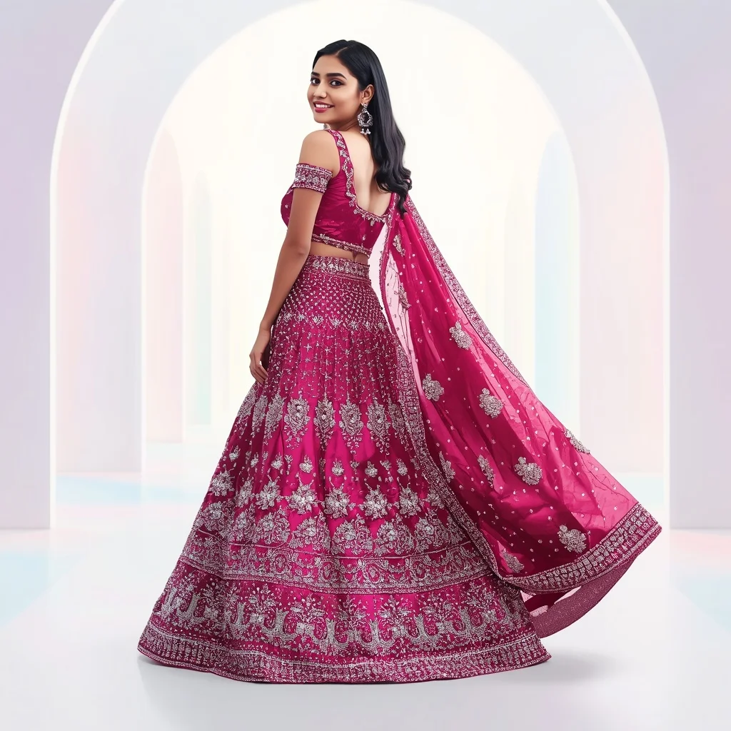 Trending Magenta Heavy Crystal Designer Saree Pose | 3d Animation Ai Prompt
