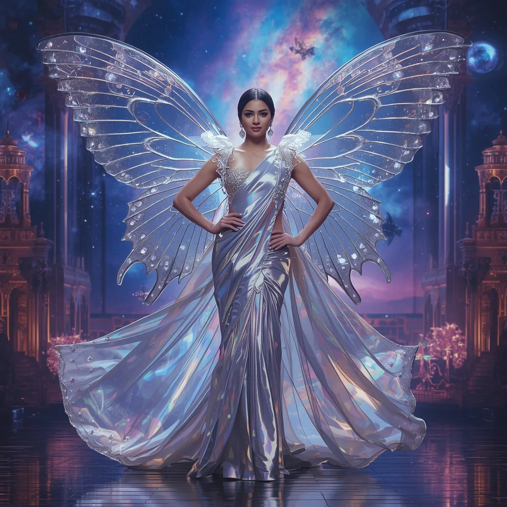 Ultra Luxury Crystal Infinity Celestial Butterfly Saree with Eternal Multiverse Festival Empire | Gemini Ai Prompt For Girl