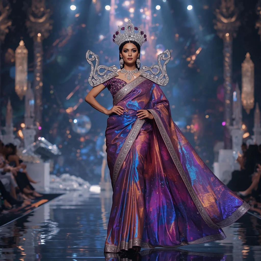 Ultra Luxury Crystal Infinity Crown Galaxy Saree with Eternal Multiverse Diamond Empire | Midjourney Prompt List
