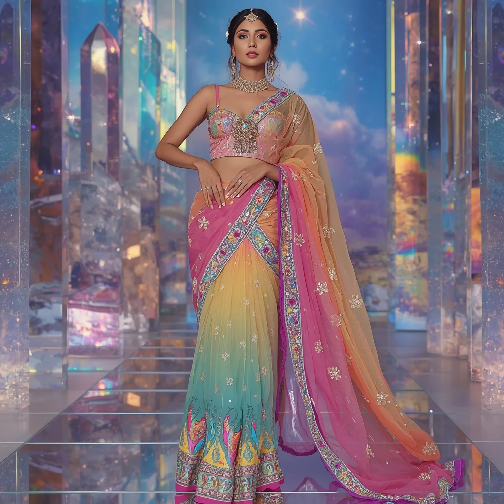 Ultra Luxury Rainbow Crystal Griffin Saree with Prism Fantasy Empire Background | Ai Prompt For Reels