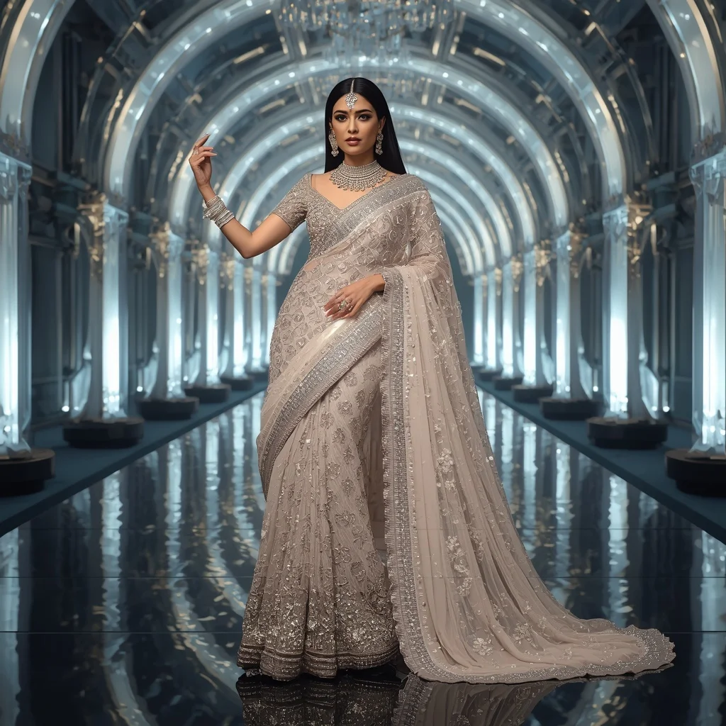Ultra Premium Festival Crystal Maharani Saree Couture with Grand Futuristic Diamond Royal Capital Background | Prompt Ai For Girl Instagram