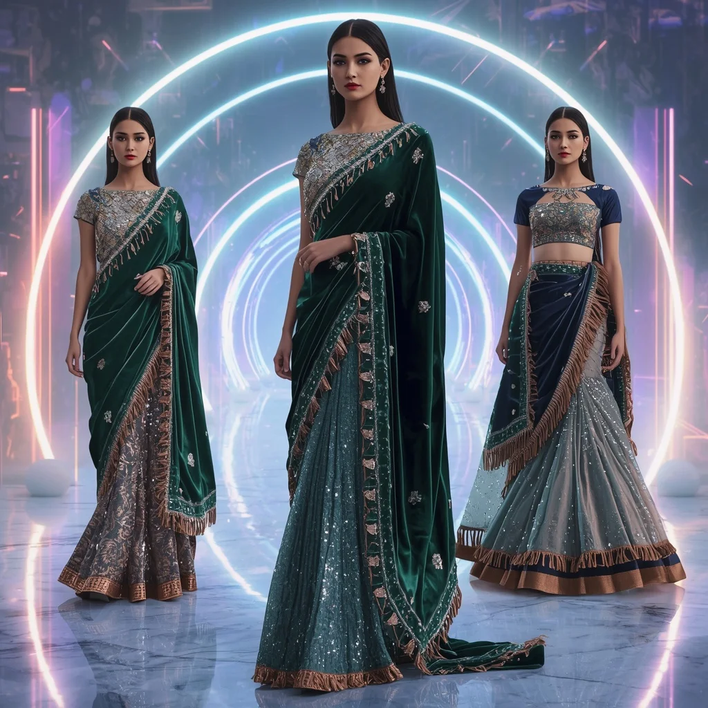Velvet Mercury Royal Saree with Infinite Neon Portal Dome | Instagram Highlight Cover Ai Prompt