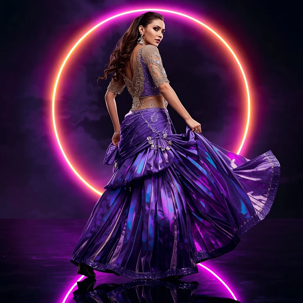 Violet Galaxy Thunder Saree with Floating Neon Halo Nexus | Instagram Girl Gemini Prompt