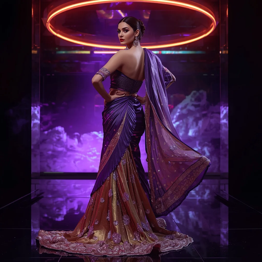 Violet Inferno Mirage Saree with Floating Neon Halo Empire | 4k Ai Prompt