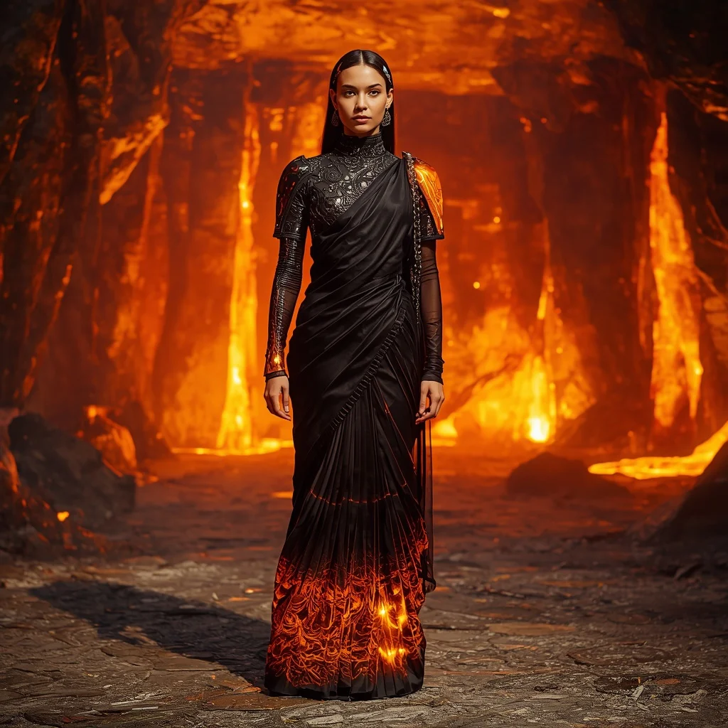 Volcanic Glass Mirage Saree with Heat Distortion Field | Instagram Highlight Cover Ai Prompt