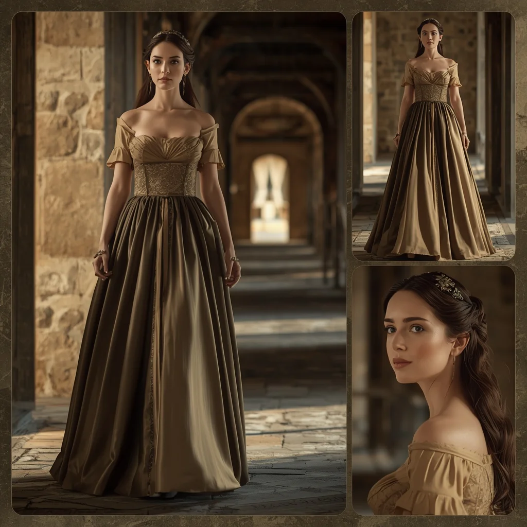 Western Traditional Dress Castle Corridor Collage Luxury Cinematic | Instagram Model Ai Prompt