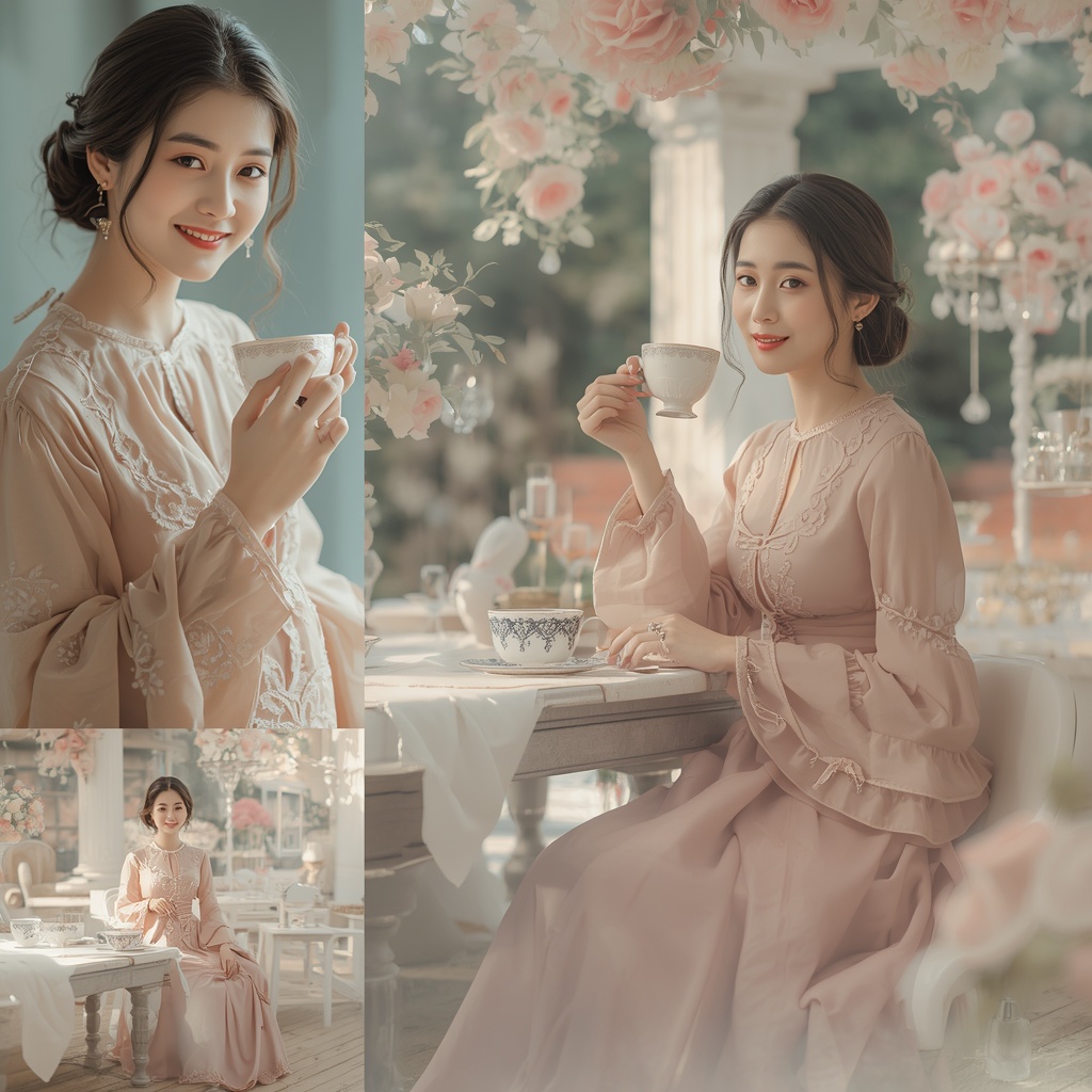 Western Traditional Dress Classic Tea Party Collage Dream Cinematic | Cinematic Ai Prompt