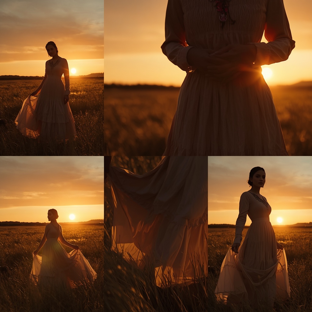 Western Traditional Dress Countryside Sunset Collage Cinematic Aesthetic | Instagram Reel Ai Prompt