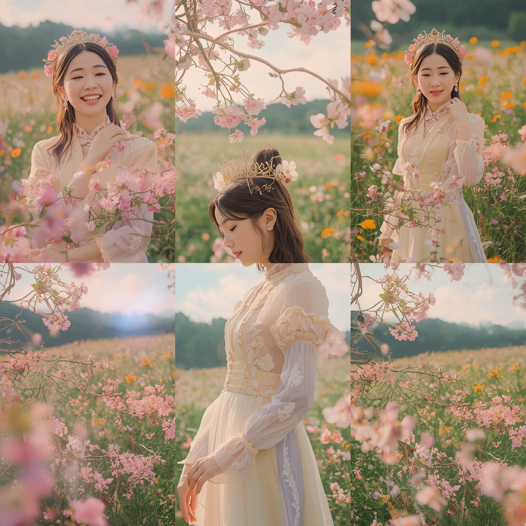 Western Traditional Dress Floral Field Collage Dream Cinematic | Festive Prompt