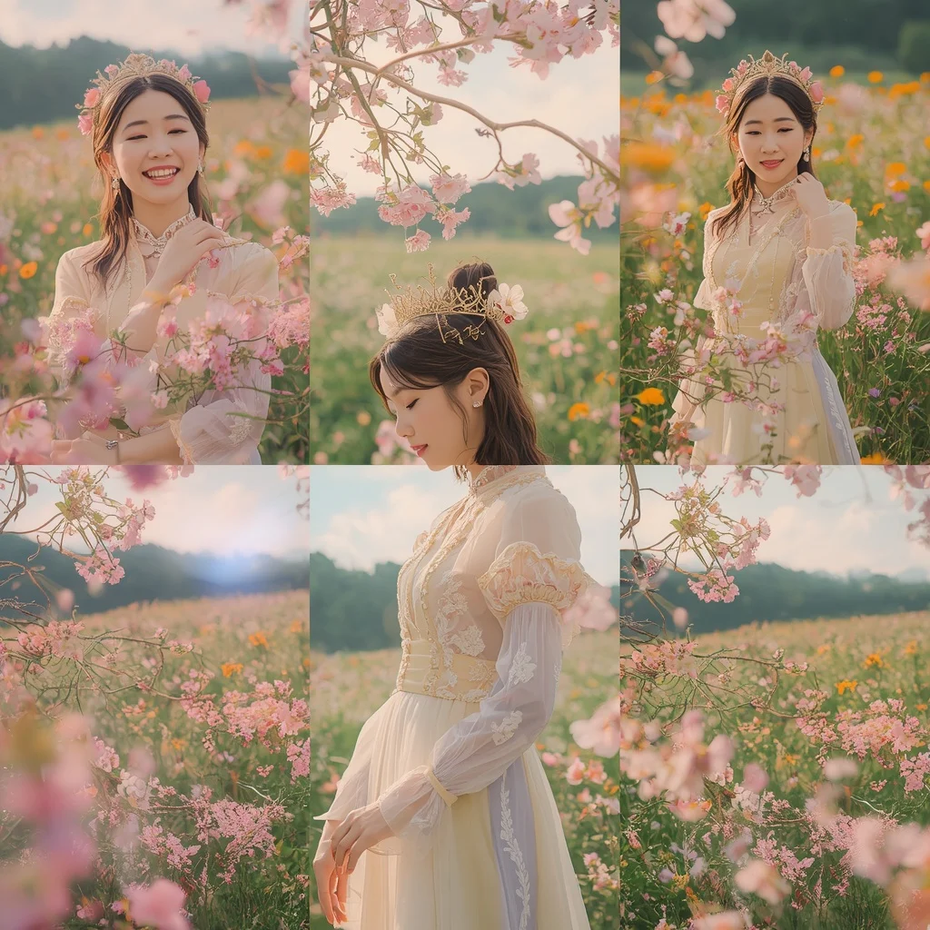 Western Traditional Dress Floral Field Collage Dream Cinematic | Festive Prompt