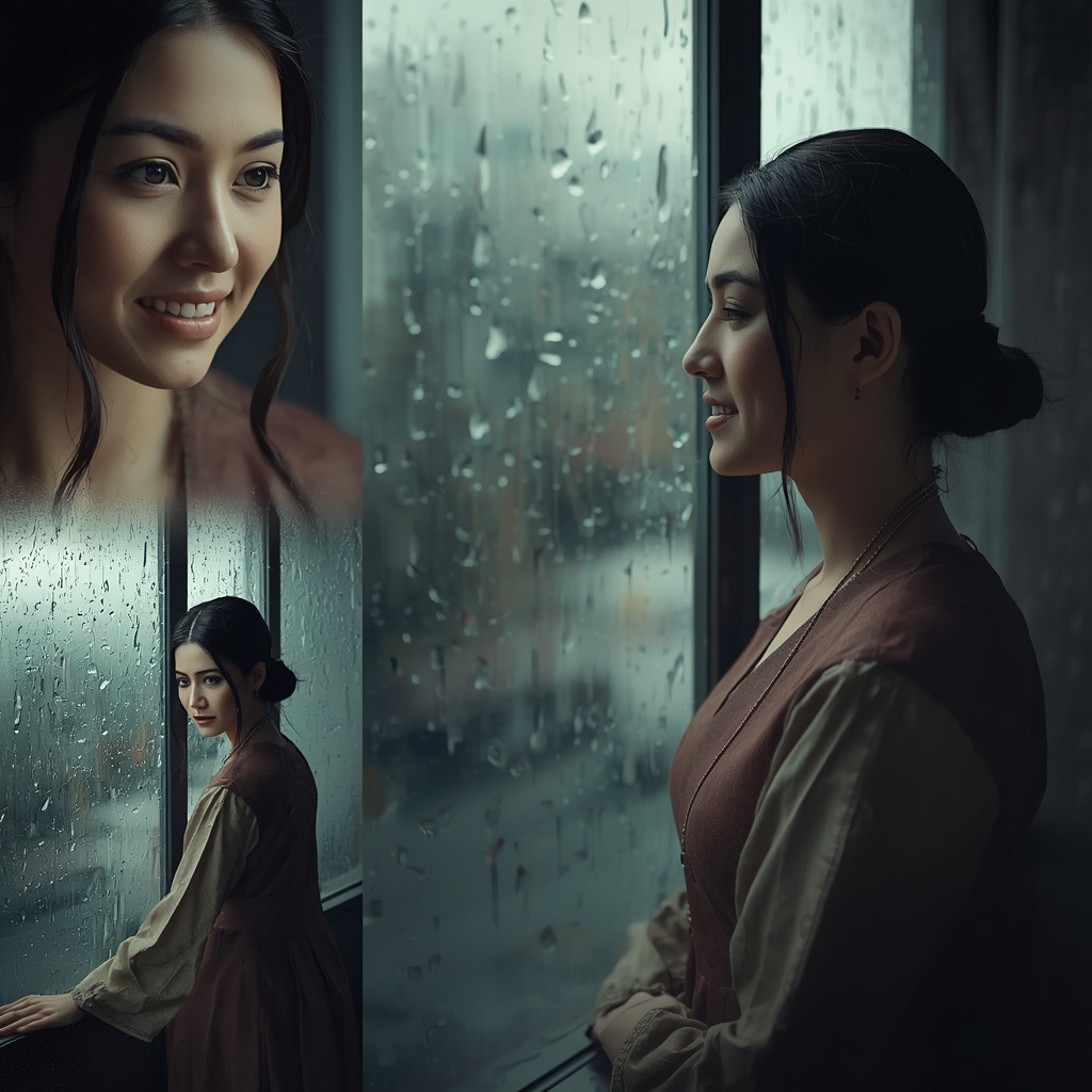 Western Traditional Dress Rainy Window Collage Cinematic Aesthetic | Chatgpt Prompt