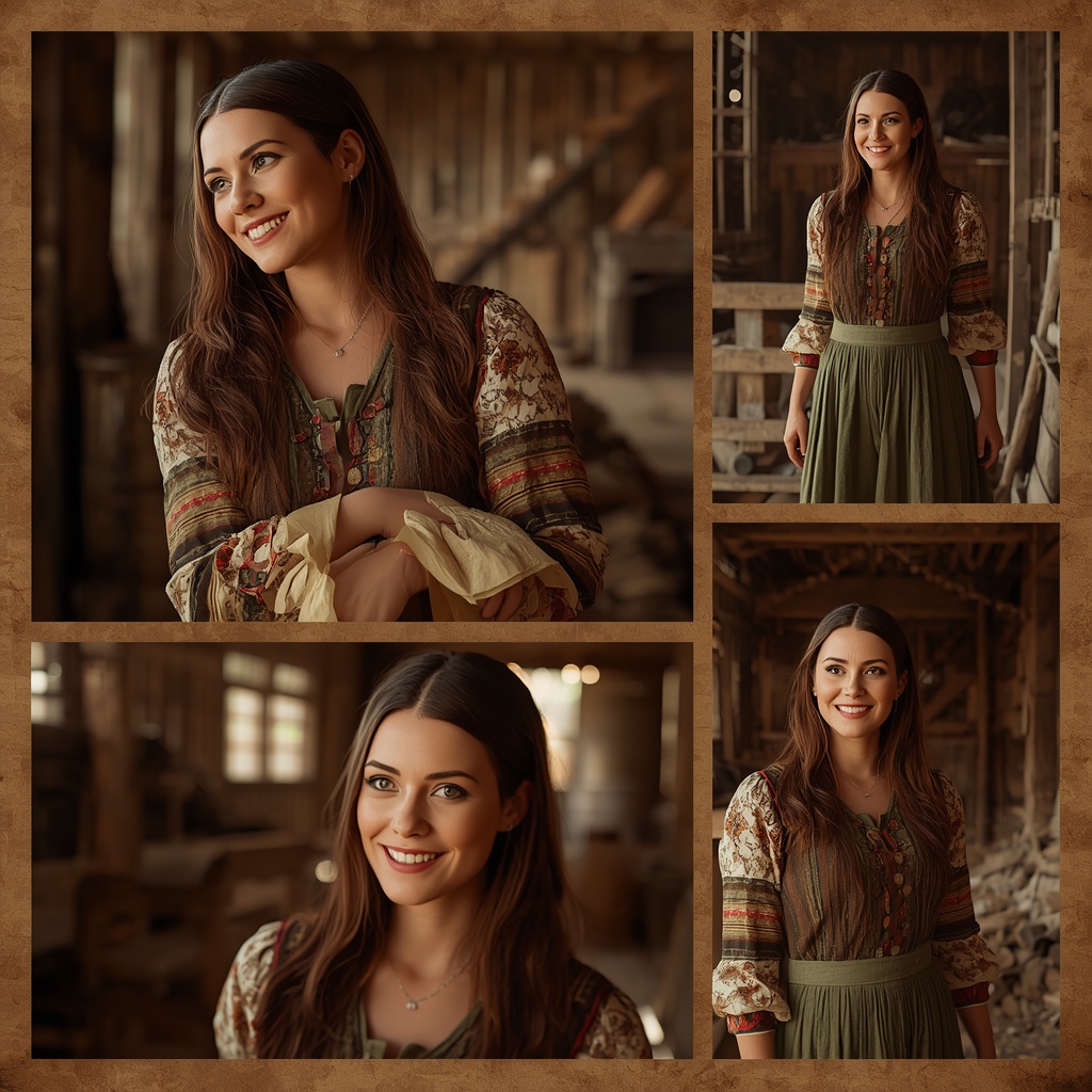 Western Traditional Dress Rustic Barn Collage Vintage Cinematic | Anime Ai Prompt
