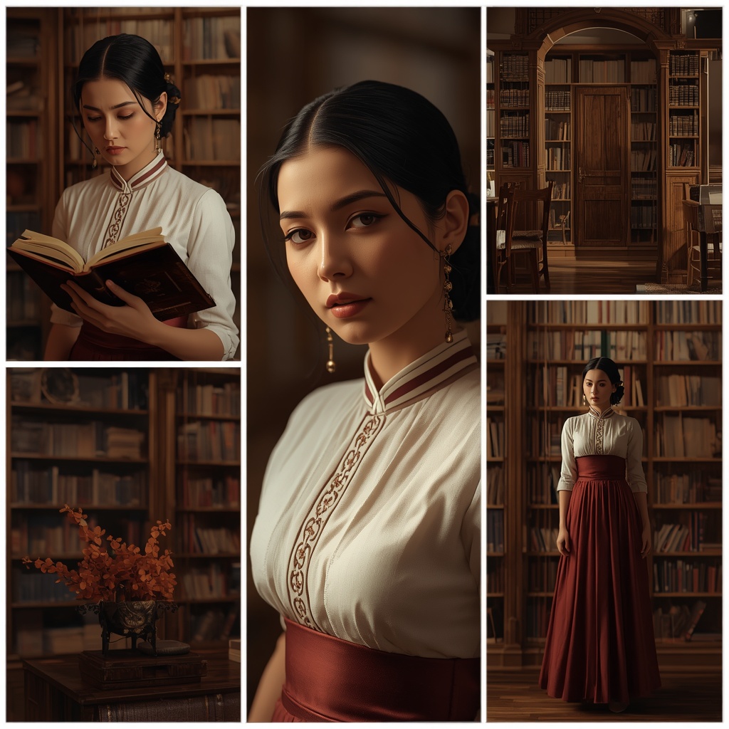 Western Traditional Dress Vintage Library Collage Luxury Cinematic | Korean Ai Prompt