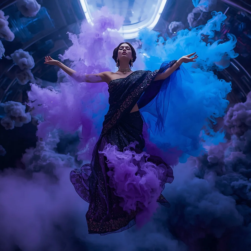 Zero-Gravity Ink Cloud Saree with Floating Void Atmosphere | Trending Prompt In Instagram Ai Photo Girls
